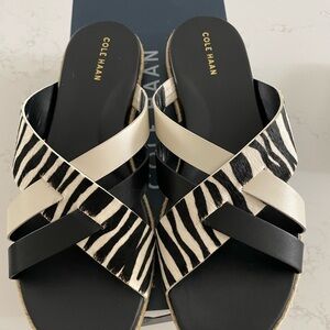 Cole Haan Black & White Zebra-Print Slide Mules